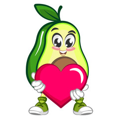 avocado cute cartoon mascot illustration vector hugging pink heart