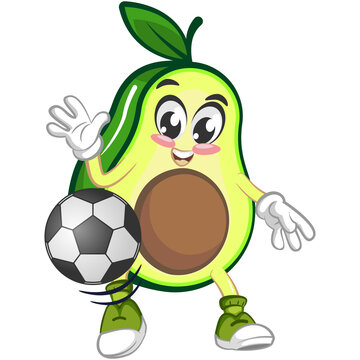 avocado cute cartoon mascot illustration vector playing soccer ball