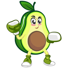 avocado cute cartoon mascot illustration vector wiyh boxing glove