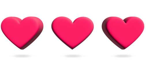 Set of Realistic 3D Hearts different rotation. Romantic Valentine Heart. 3D rendering illustration. For Wedding, Anniversary, Birthday, Valentine's Day, Party Invitations, Scrapbooking.