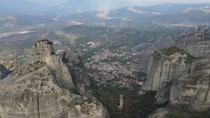 Fototapeta na wymiar mountain monasteries meteora in greece aerial view