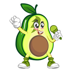 avocado cute cartoon mascot illustration vector being pop singer