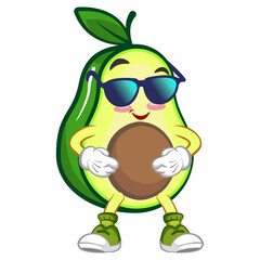 avocado cute cartoon mascot illustration vector wearing sunglasses