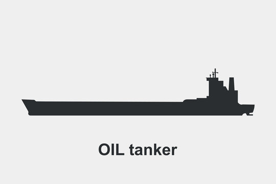 Oil tanker vector silhouette isolated on white background.