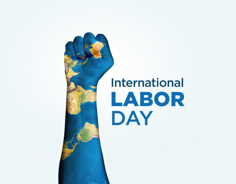 International Labor Day concept background. Earth Textured hand Labor day concept- Revolution, protest, people, power, worker strike, election movement. 