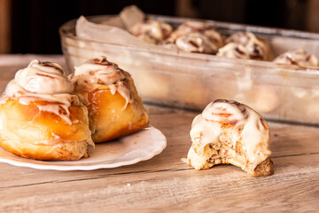 Easter baking. The process of making cinnamon buns, cinnabons