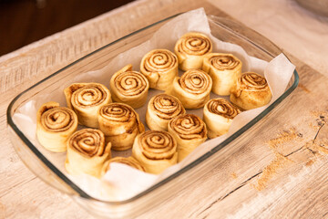 Easter baking. The process of making cinnamon buns, cinnabons