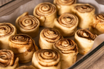 Easter baking. The process of making cinnamon buns, cinnabons
