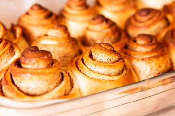 Easter baking. The process of making cinnamon buns, cinnabons