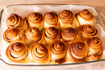 Easter baking. The process of making cinnamon buns, cinnabons