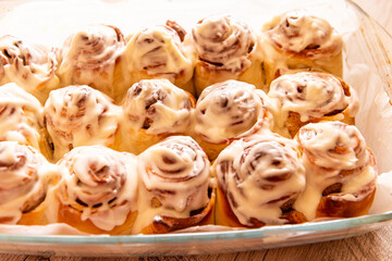 Easter baking. The process of making cinnamon buns, cinnabons
