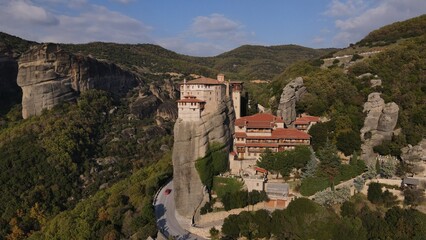 Fototapeta na wymiar mountain monasteries meteora in greece aerial view