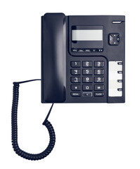 Black landline telephone isolated on white background close up - 498794320