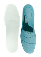 Orthopedic insoles isolated on white background close up