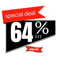 black sticker with red discount   64%