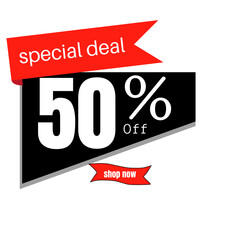 black sticker with red discount  50 %