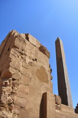 Ruins and obelisk at the Karnak Temple in Luxor, Egypt.