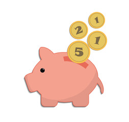 Saving piggy bank whit coins, symbol on a white background vector