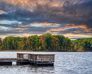 Fototapeta premium Dock on Lake at Sunset