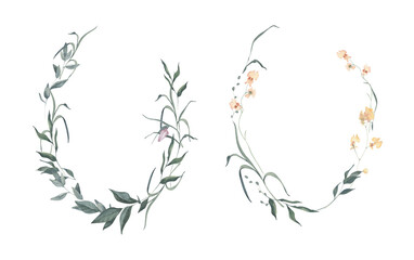 Watercolor Illustration Wreaths with Orchids and Foliage.