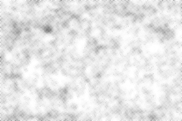 White abstract background with black film grain, noise, dotwork, halftone, grunge texture for design concepts, banners, posters, wallpapers, web, presentations and prints	