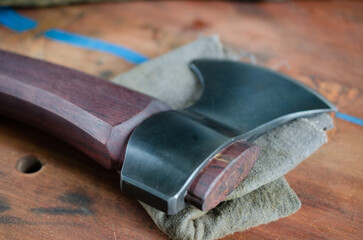 brown handle with carving axe