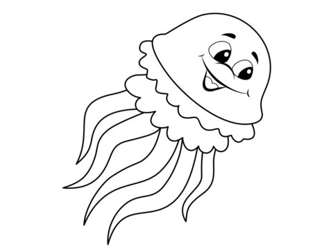 Children coloring book. Sea dweller, cheerful jellyfish. An isolated animal on a white background.