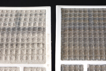 Dirty and clean air conditioner filters. Cleaning the filter from dust, allergies and asthma from...