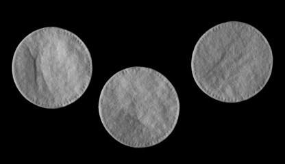 Cotton wool pads set and collection, absorbent wadding isolated on black background with clipping path, top view