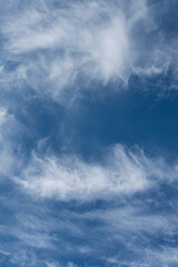 daytime blue sky with wind scattered white cirrus clouds as a natural backdrop