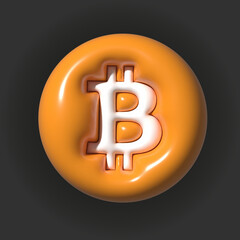 Illustration of volumetric 3d cryptocurrency coin Bitcoin on dark background