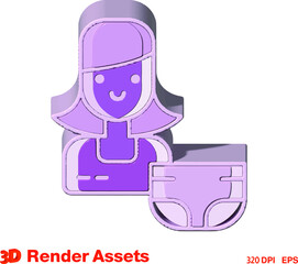 Stylized 3d assets of family 3D sign. Element for design. Vector illustration on an isolated white background.