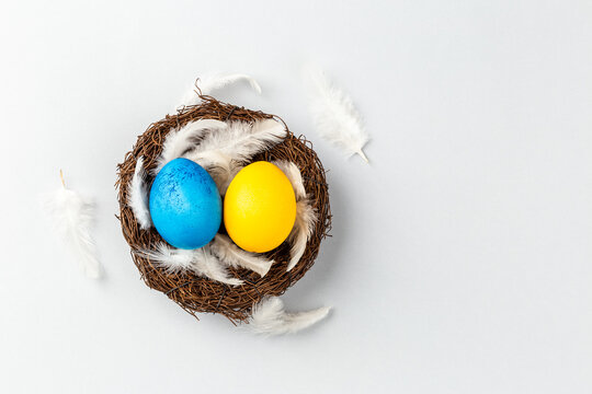 Ukrainian Easter Eggs painted Blue and Yellow