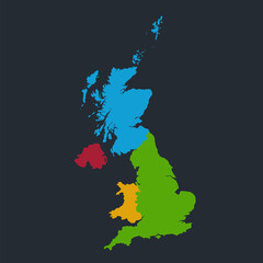 Infographics United Kingdom map, flat design colors, individual administrative division, blank