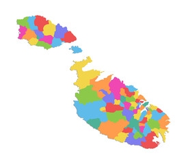 Obraz premium Malta map, administrative division, separate individual regions, color map isolated on white background, blank