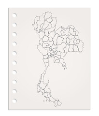 Thailand map on realistic clean sheet of paper torn from block, blank