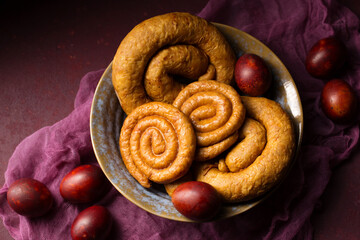 Homemade sausage. Easter still life