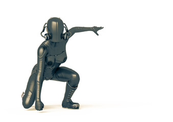cyber soldier female crouching with copy space