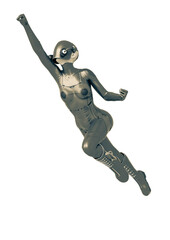 cyber soldier female flying up very fast