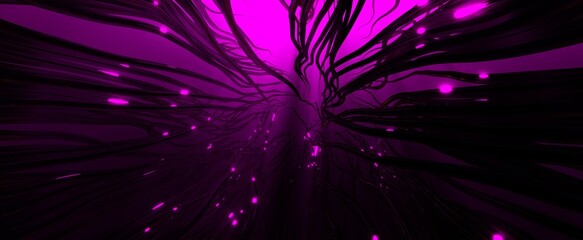 Abstract wires with purple discharges. Sinister roots from depths charged 3d render with powerful neon energy. Tentacles of an ancient monster rising to surface © IRYNA