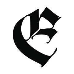 The letter  in the Gothic style. Vector. Old alphabet. The symbol is isolated on a white background. Calligraphic, medieval Latin letter. Logo for the company. Monogram. An elegant font for a tattoo.