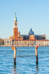 Fototapeta na wymiar Italy, cathedral in Venice, on the island of San Giorgio Maggiore, morning cityscape