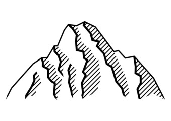 Stylized image of mountain. Natural illustration. Engraving style.