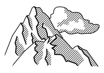 Stylized image of mountains. Natural illustration. Engraving style.
