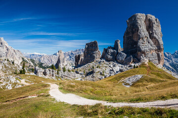 Hiking around the Cinque Torri in the Dolomites of Northern Italy, Europe