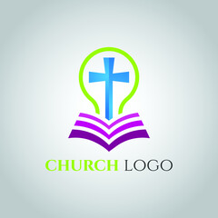 church logo Christian Religion Book Bible Light Knowledge Faith Cross Enlighten design vector icon