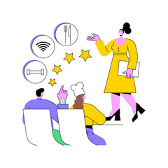 Hospitality courses abstract concept vector illustration. Hospitality staff training, hotel industry school program, tourism academy, event planning, food service, travel career abstract metaphor.