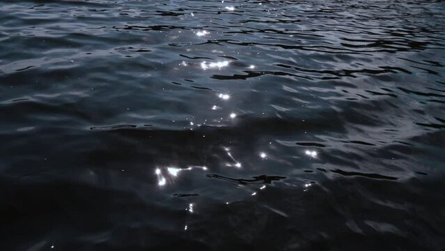 Lake water rippling and sun shining on surface. Calm tranquil aqua in summer.