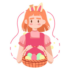 Easter celebration scene set, flat vector isolated illustration. decorated Easter eggs, cake, basket.