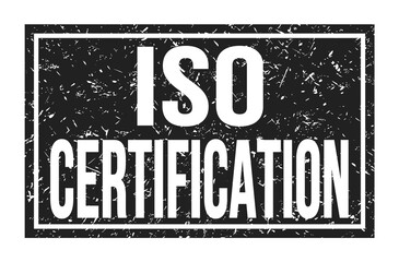 ISO CERTIFICATION, words on black rectangle stamp sign